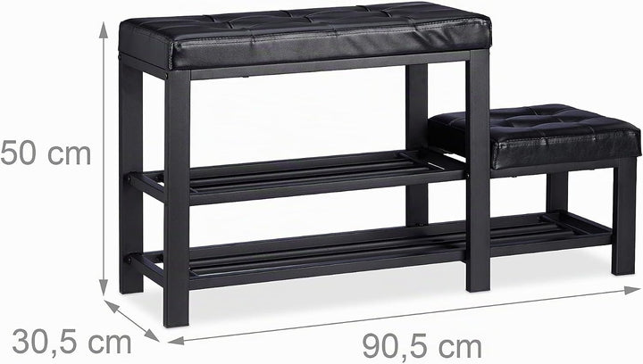 Relaxdays Schuhbank mit Fussschemel, bequeme Sitzpolsterung, 2 Ebenen, Schuhregal für Kinder, 50 x 3