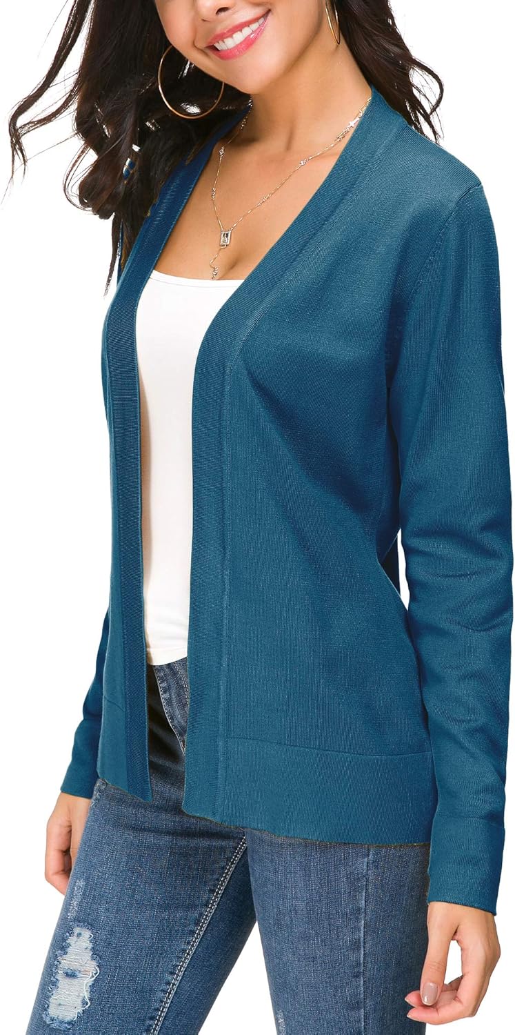 EXCHIC Damen Elegant Langarm Elastisch Strickjacke Cardigan Casual Leicht V-Ausschnitt Gestrickt Bla