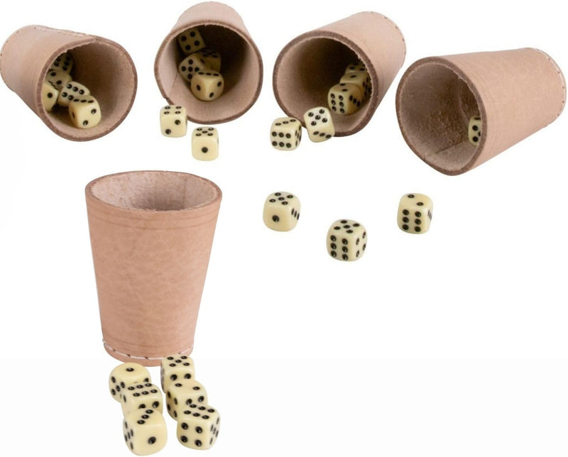 GICO Leder Würfelbecher Standard (9 cm) mit 6 Würfeln im 5er Set - 5902-5