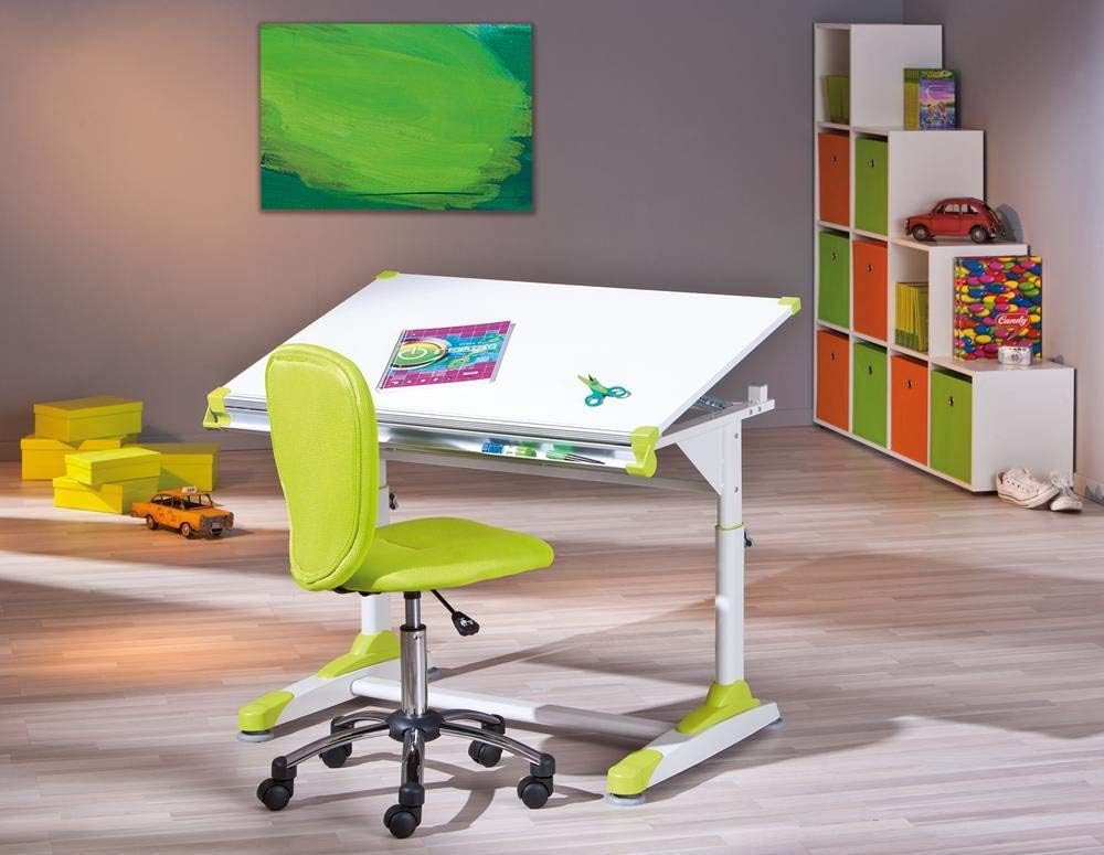 Schreibtisch mit höhenverstellbarer Kippplatte und Ablagefach aus MDF und Metall Weiss, Pink, Grün S