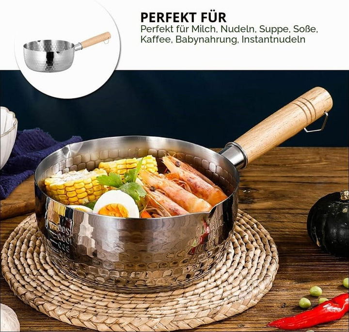 DOITOOL Yukihira-Pfanne aus Edelstahl, traditionell, japanischer Stiel, mit Holzgriff, Milchtopf für