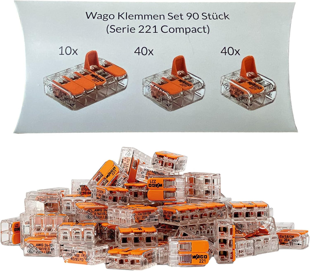 Wago Klemmen Set 90 Stück Serie 221 Compact 2, 3 und 5 polig 221-412 221-413 221-415
