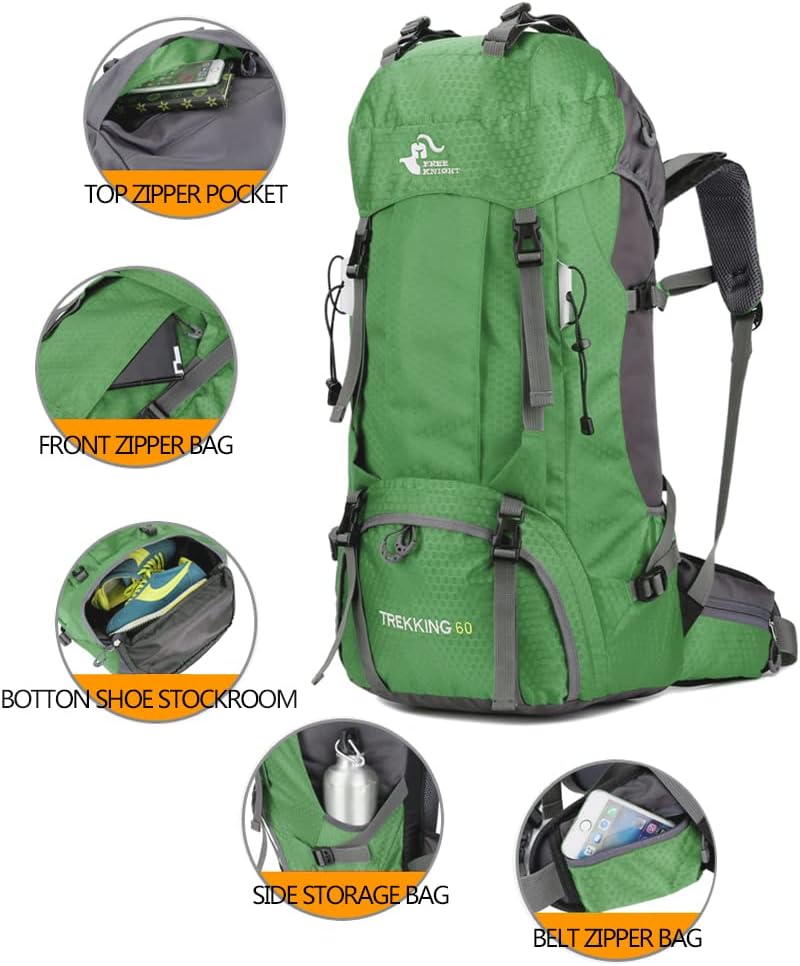 Bseash 60L Wasserdichter leichter Wanderrucksack mit Regenschutz, Outdoor Sport Tagesrucksack Multif
