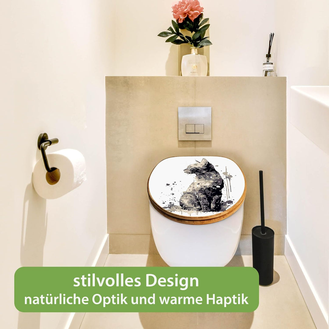 banjado Design WC Sitz Bambus Absenkautomatik 45,8x37,5cm - Toilettendeckel mit Absenkautomatik Holz