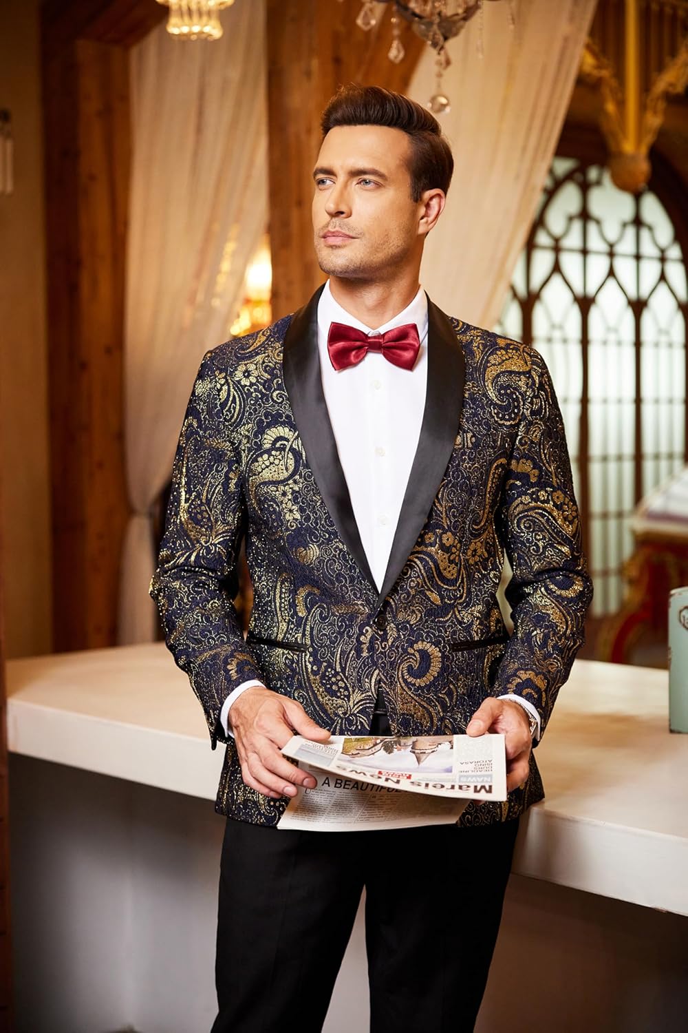Coofandy Men's Floral Tuxedo Jacket Luxury Embroidered Suit Wedding Blazer Dinner Tuxedo for Party B