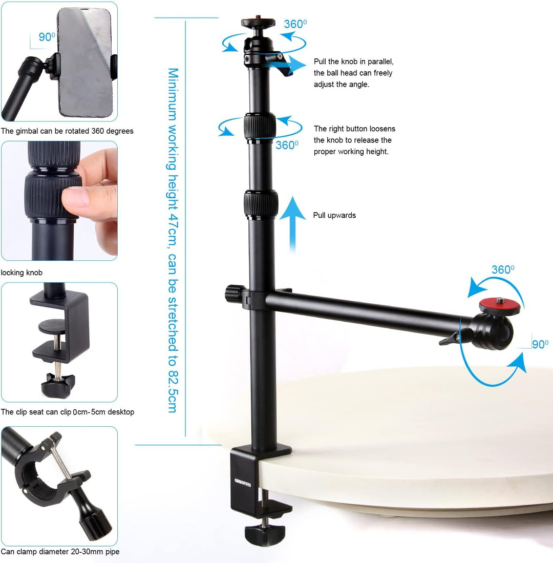 CAMBOFOTO Multifunctional Desktop Stand with 1/4" Ball Head,Suitable for Cameras, Ring Lights, Micro
