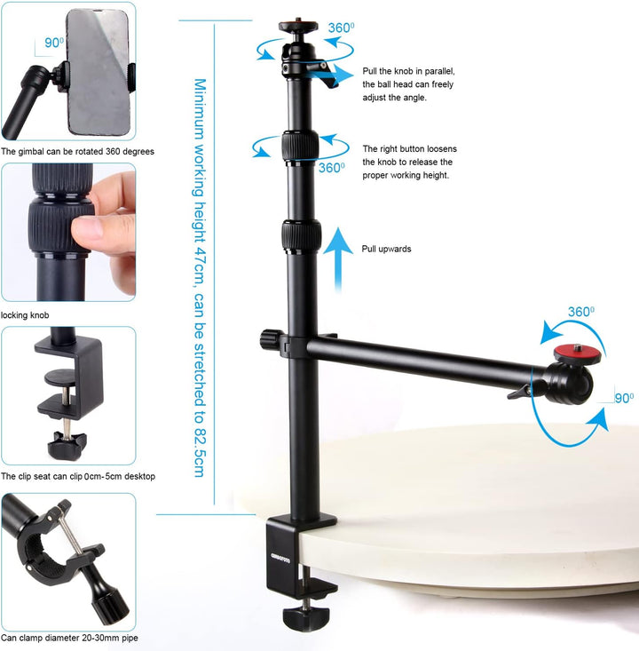 CAMBOFOTO Multifunctional Desktop Stand with 1/4" Ball Head,Suitable for Cameras, Ring Lights, Micro