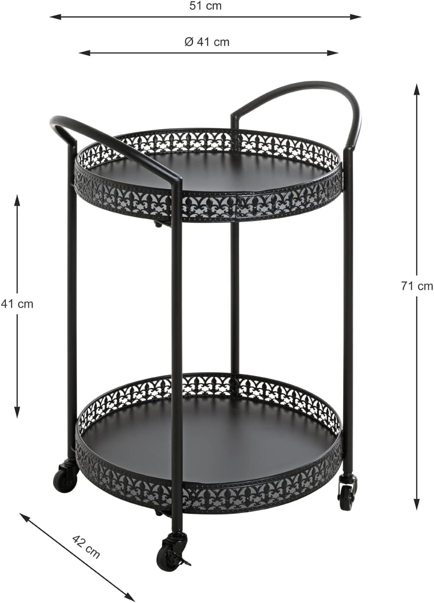 HAKU Servierwagen schwarz, Metall - Masse: B 51 cm x H 71 cm x T 42 cm, Style: Art Deco, Schwarz