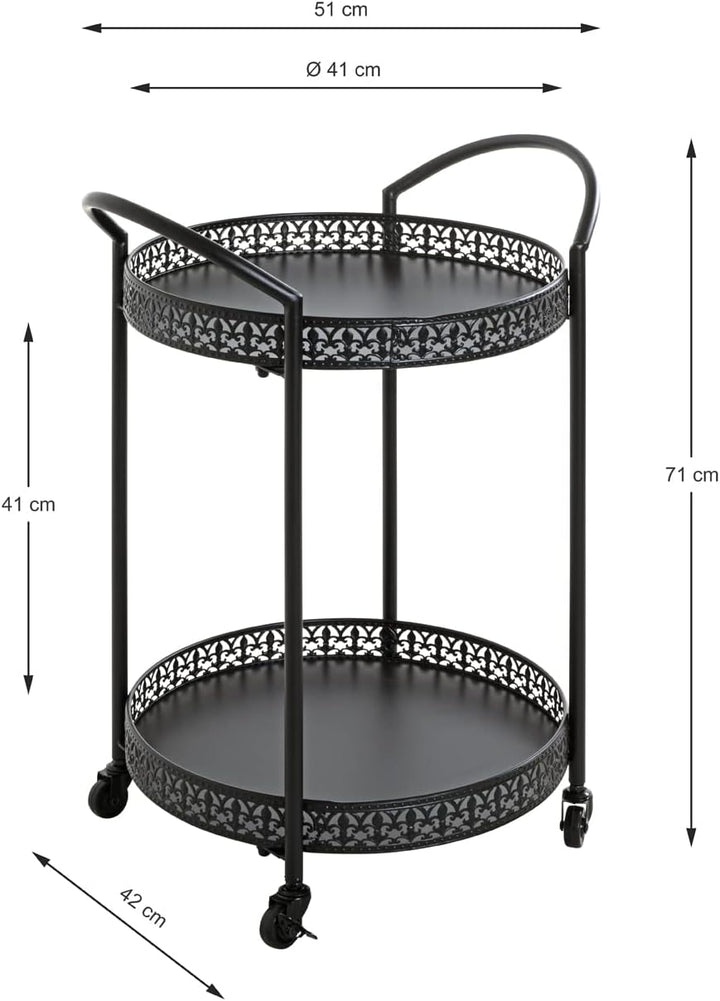 HAKU Servierwagen schwarz, Metall - Masse: B 51 cm x H 71 cm x T 42 cm, Style: Art Deco, Schwarz