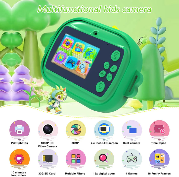 Camera Instant Camera, 2.4 Inch Display Digital Camera for Children with Printing Paper & 32G TF Car