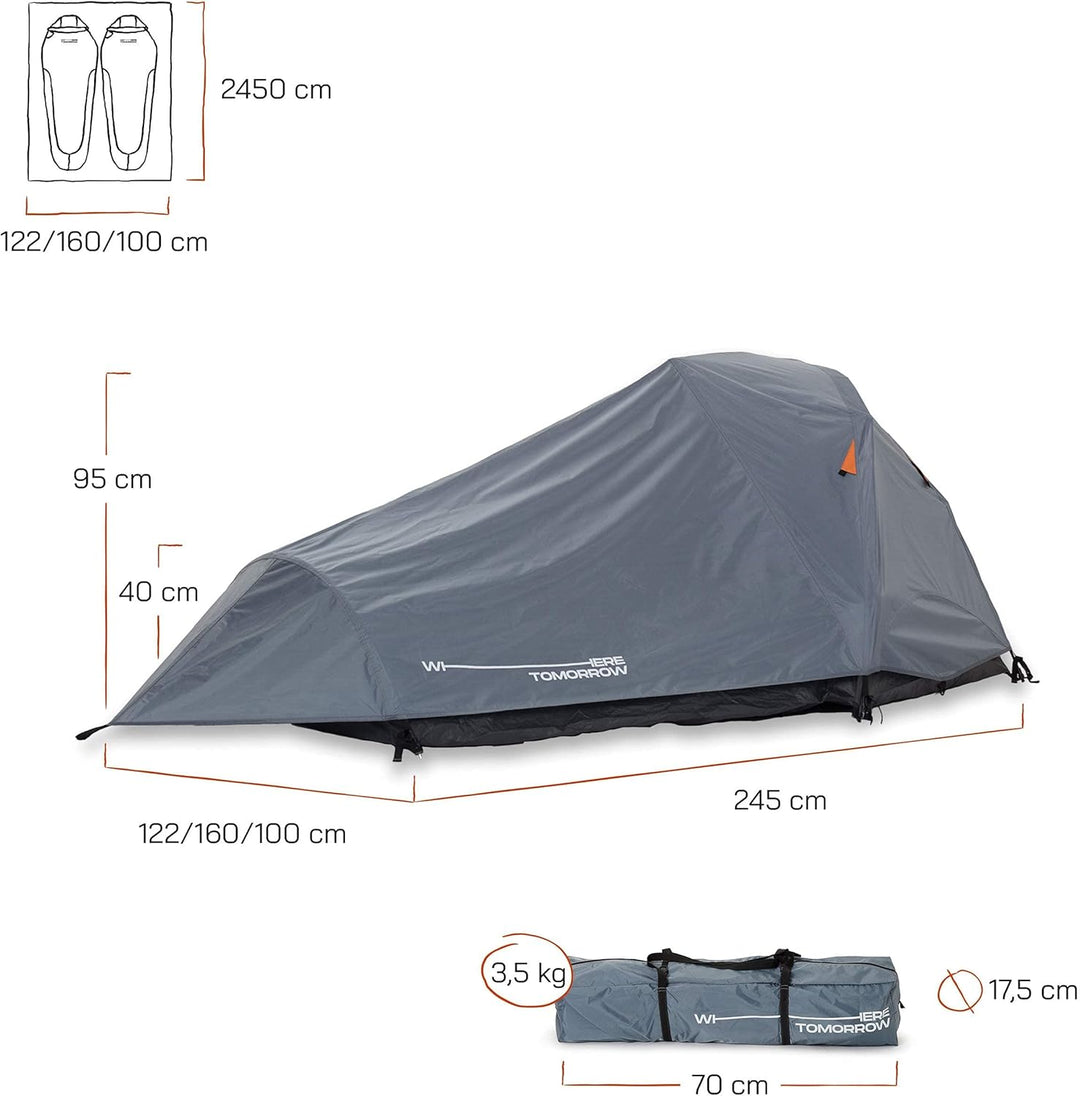 Lumaland Where Tomorrow 2-Personen-Kompakt-Zelt - Pop Up Wurfzelt Trekkingzelt - 245x160x95 cm - Cam