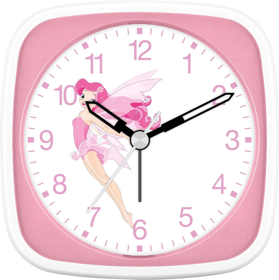 Eurotime Wecker für Mädchen mit Fee turnend, Rosa, Kinderwecker, Kunststoffgehäuse und Kunststoffgla