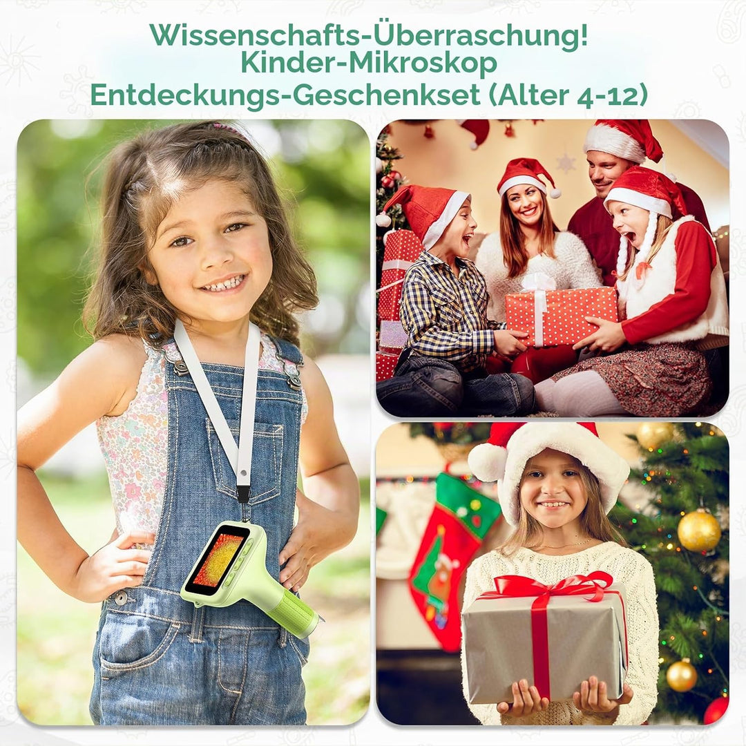 Digitales Mikroskop für Kinder, Mini-Handheld-Miniskop: 1000 x 3 Bildschirme, wiederaufladbar, Mini-