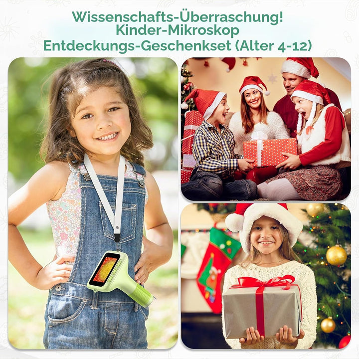 Digitales Mikroskop für Kinder, Mini-Handheld-Miniskop: 1000 x 3 Bildschirme, wiederaufladbar, Mini-
