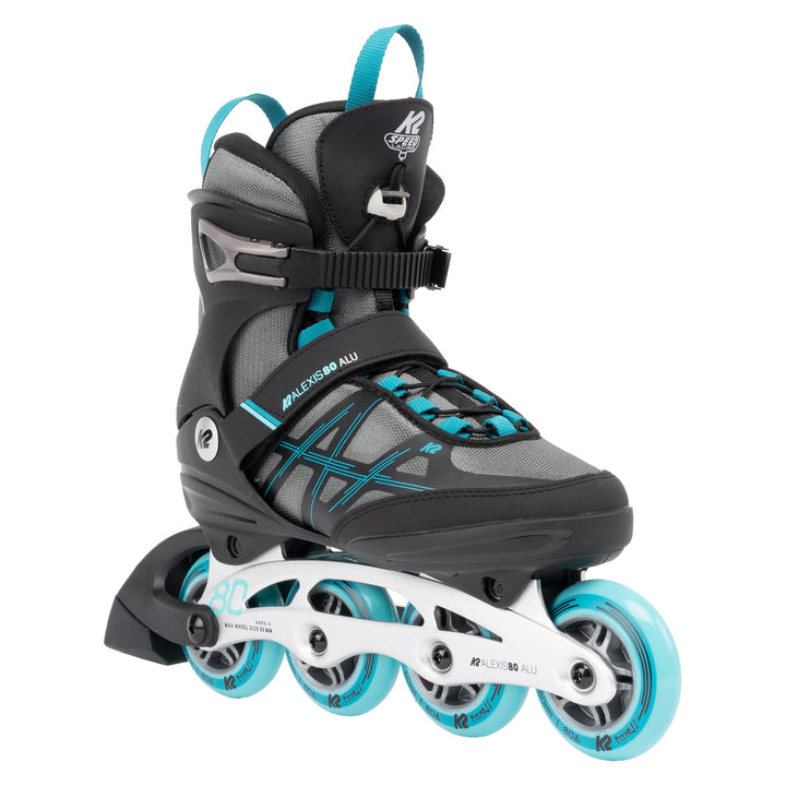 K2 Damen Alexis 80 Alu Inline Skates EU: 42.5 (UK: 8.5 / US: 11) grey - cyan, EU: 42.5 (UK: 8.5 / US