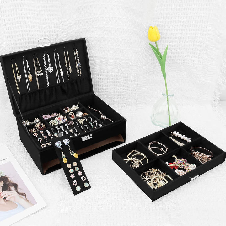 Schmuckkasten, Schmuckkästchen mit Schubladen für Damen Mädchen, Samt Schmuckbox Schmuckschatulle Gr