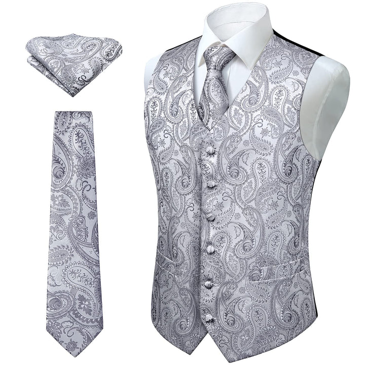 Enlision Herren Paisley Floral Jacquard Weste &amp; Krawatte und Pocket Square Weste Anzug Set XS Grau,
