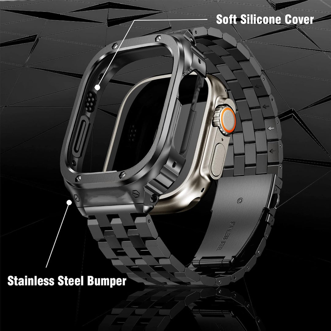 HASLFM Apple Watch Bänder kompatibel für iWatch Serie 9/8/7(45mm), Edelstahl Apple Watch Bänder mit