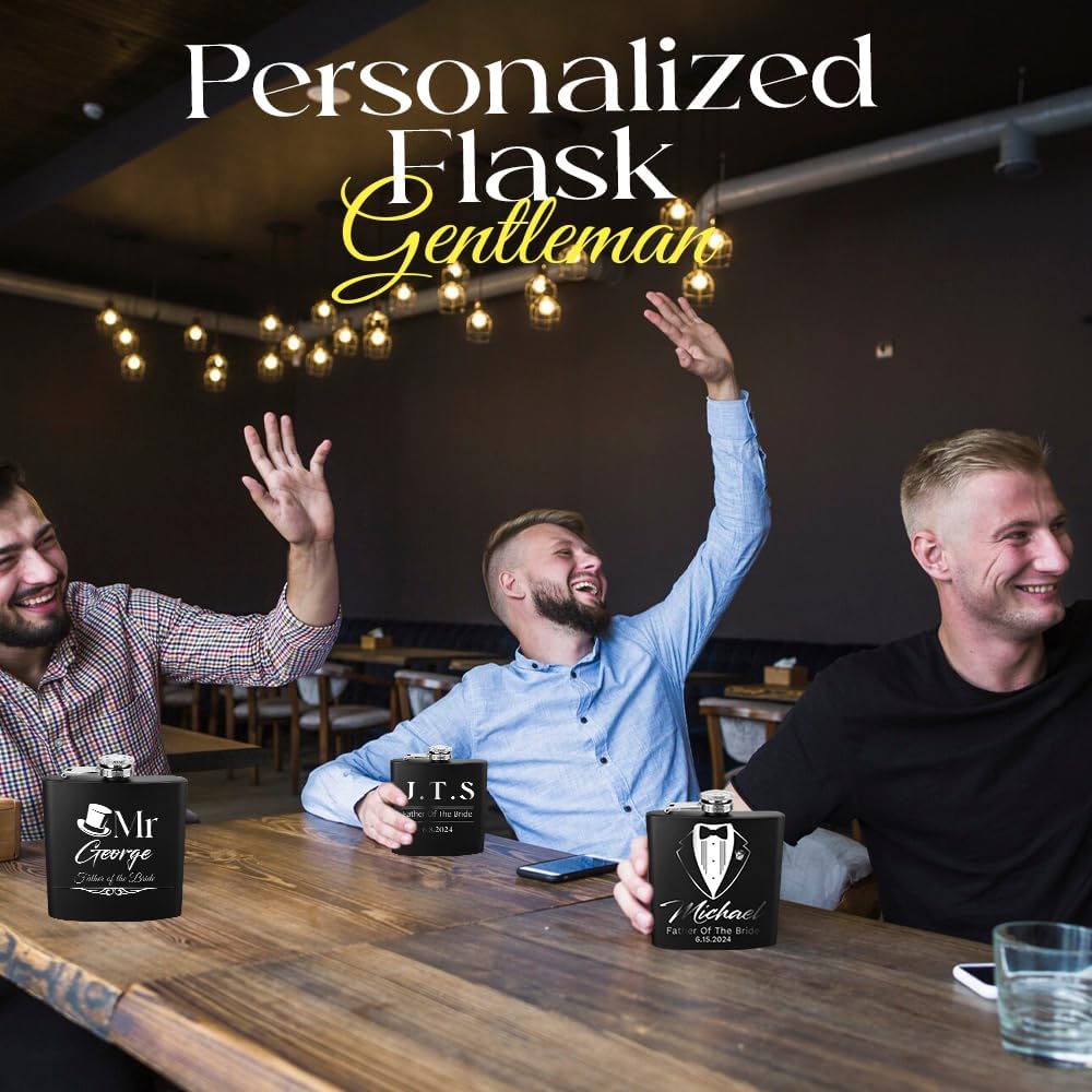 Personalisierte Flasche für Herren, graviert, 170 ml, 304 Edelstahl, individuelle Flasche für Hochze