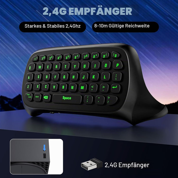 MoKo Xbox Mini Tastatur, 2.4G Empfänger Wireless Chatpad Game Tastatur mit Headset Green Hintergrund