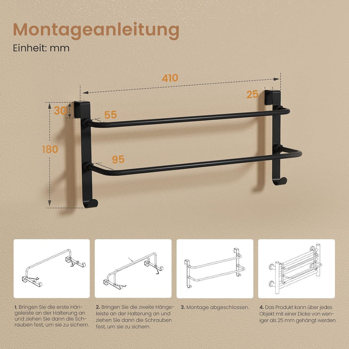 EMKE Handtuchhalter ohne Bohren, Edelstahl Handtuchhalter mit Haken, 2 Stangen Rostfrei Handtuchstan