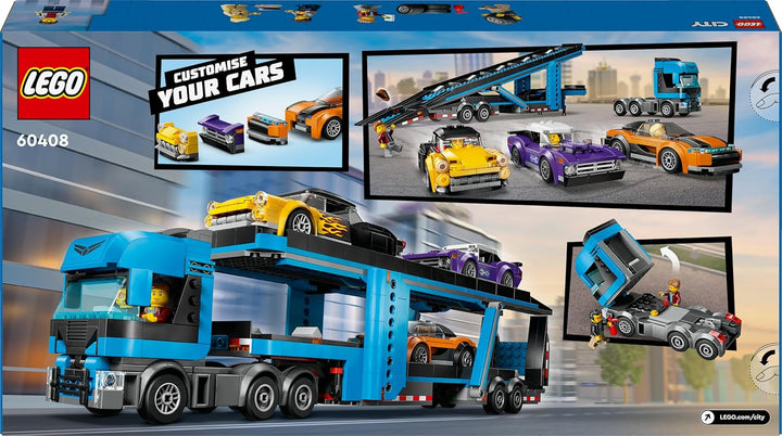 LEGO City Autotransporter mit Sportwagen, Set mit 4 Spielzeugautos für Jungen und Mädchen ab 7 Jahre