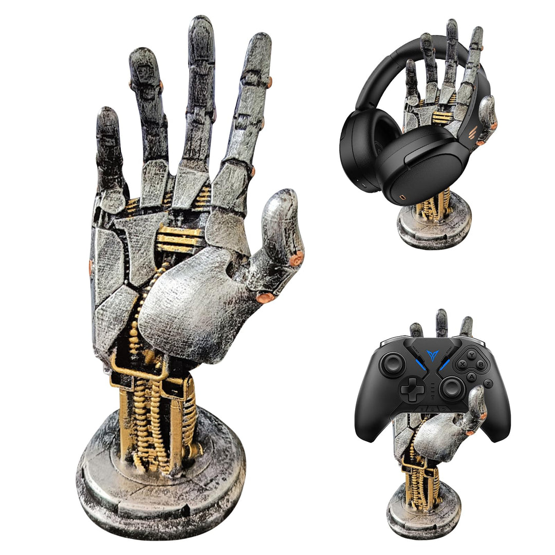 Cyberpunk Kopfhörerständer und Controller Halterung: Premium Gaming Zubehör mit Roboterarm-Design, G