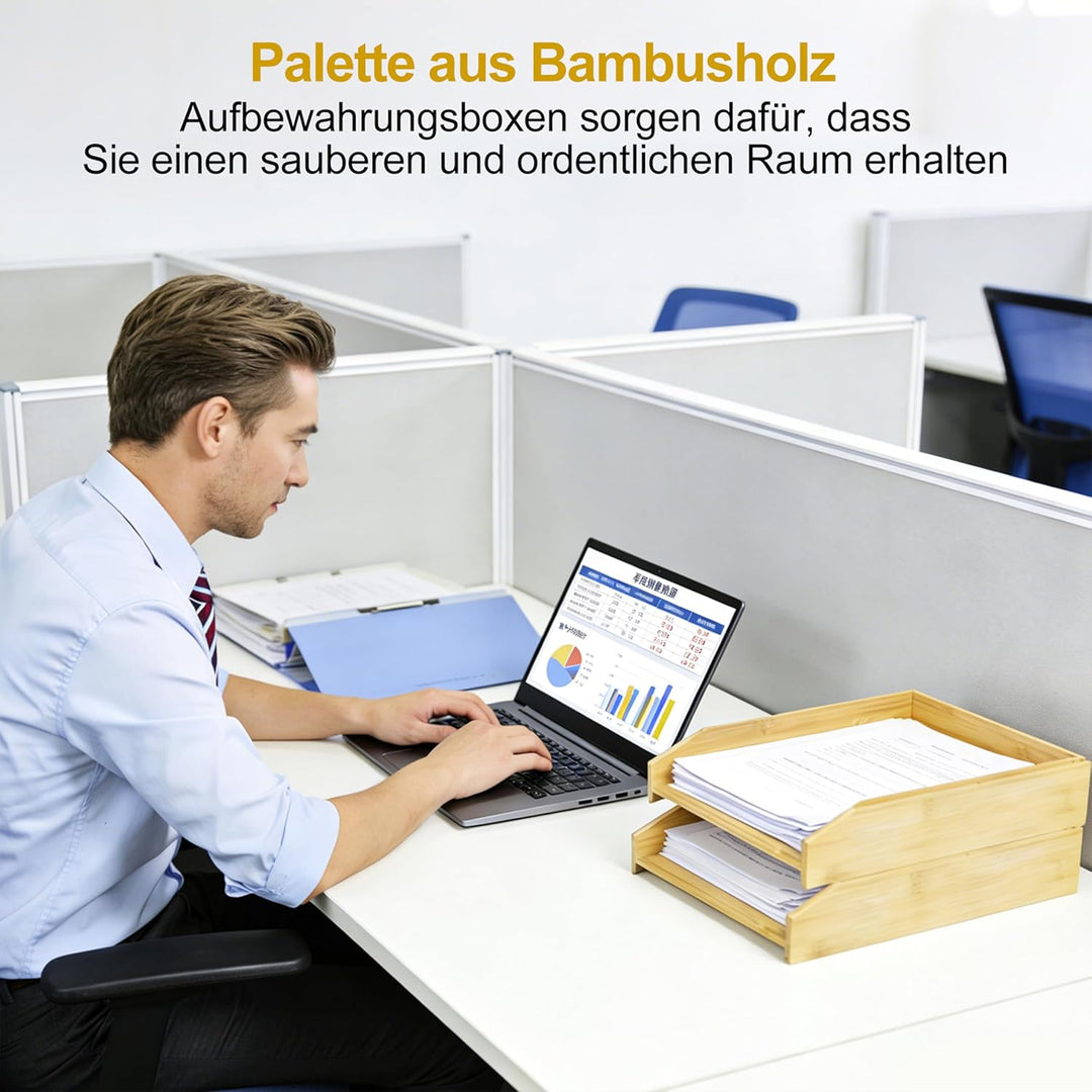 Briefablage Holz 2er Set,Ablagefächer stapelbar, Schreibtisch-Organizer für A4-Dokumente, naturholzf