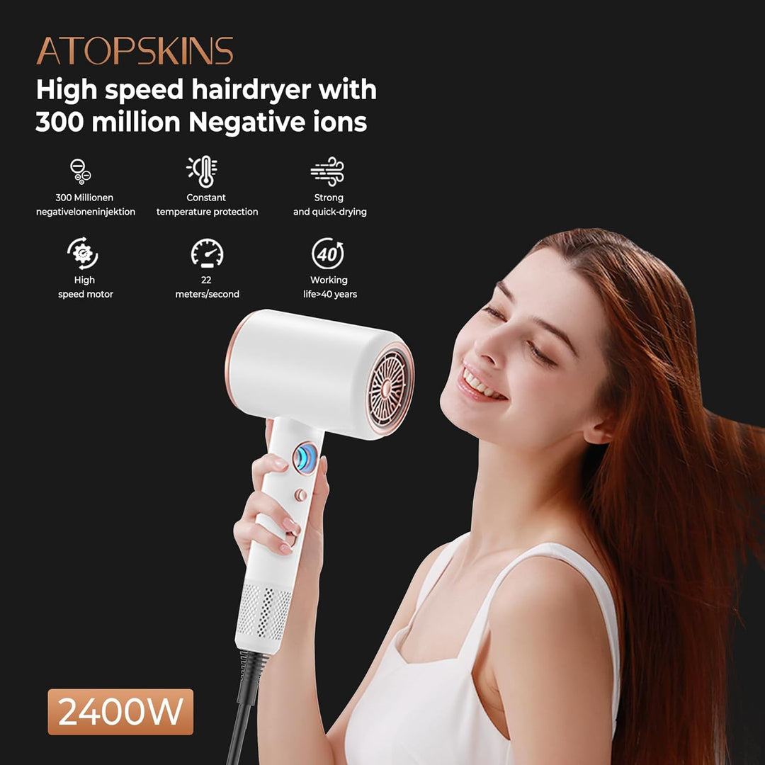 300 Million Ionen Haartrockner, Föhn 2400W Fön, Reisefön mit Diffusor & Stylingdüse, Haarfön mit Hei