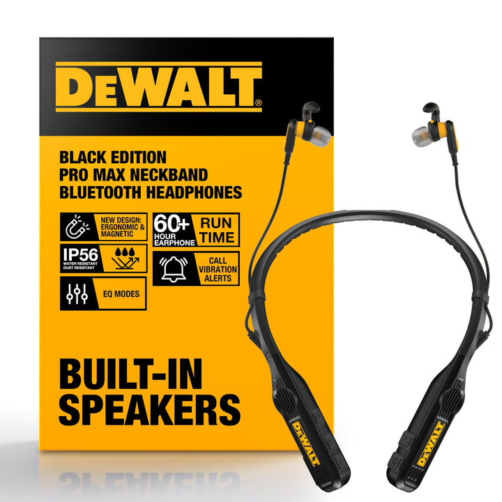 DEWALT Heavy Duty Black Edition 2-in-1 Bluetooth Nackenbügel-Kopfhörer mit Lautsprecher, kabelloses