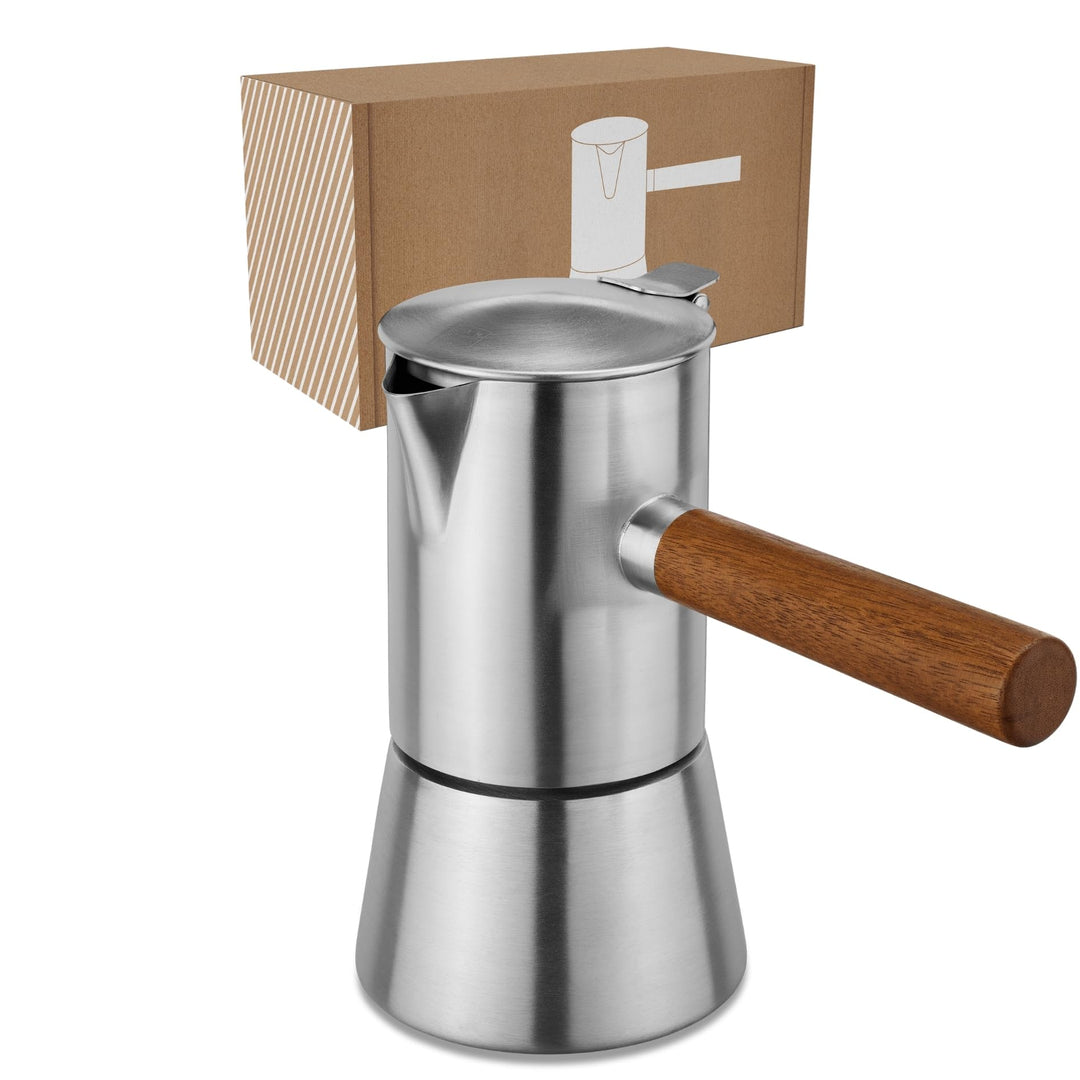 LAMBDA COFFEE® VESUV Espressokocher aus Edelstahl I Induktion geeignet I Outdoor und Indoor Mokkakan