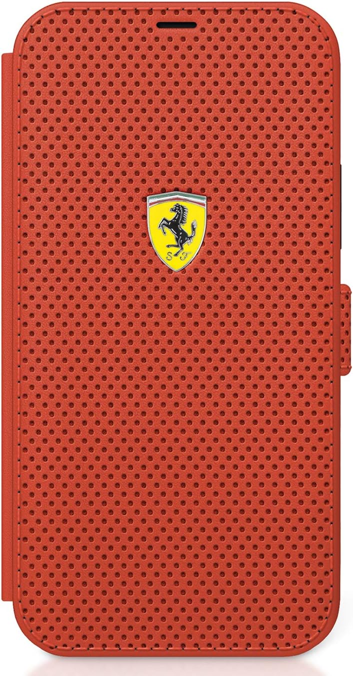 Ferrari FESPEFLBKP12LRE Book On Track Perforated Hülle für iPhone 12 Pro Max 6,7" rot
