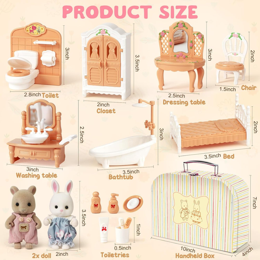 Koffer Dollhouse Puppenhaus Möbel Zubehör DIY Miniature Haus mit 2 Flexible Puppen und Schlafzimmer
