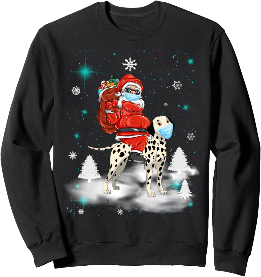 Dalmatiner Hund Weihnachten Santa Reiten Quarantäne Pyjamas Sweatshirt