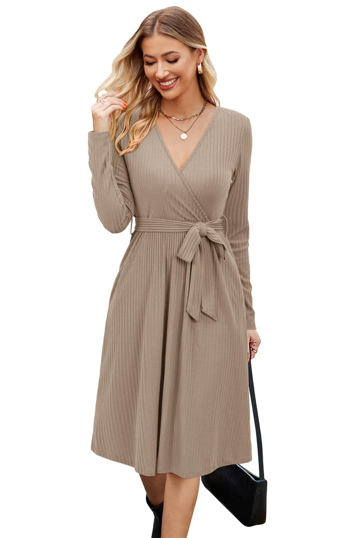 Newshows Strickkleid Damen Herbstkleid V Ausschnitt Pulloverkleid Winterkleid Kleid mit Taschen für