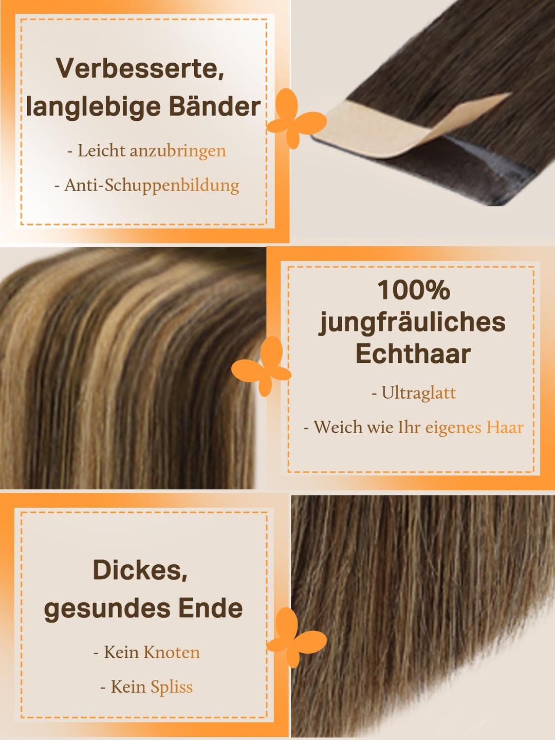 DOORES Remy Menschliches Haar Adhesive Glatt Haar Extension Balayage Schokoladenbraun bis Karamellbl