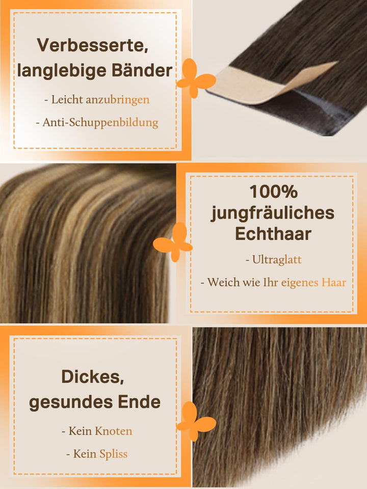 DOORES Remy Menschliches Haar Adhesive Glatt Haar Extension Balayage Schokoladenbraun bis Karamellbl