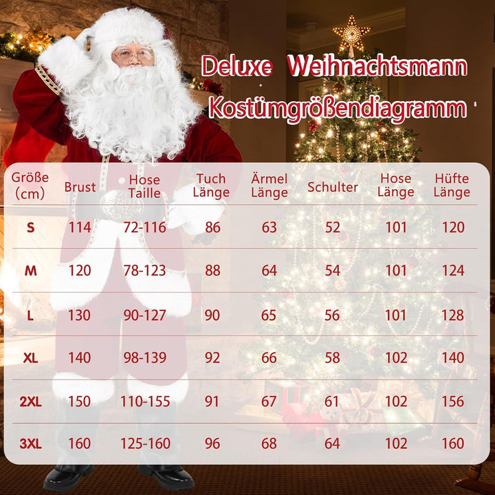 Boveco Weihnachtsmänner Kostümset für Erwachsene 11-teilig Deluxe Weihnachtsmann Kostüm Anzug Samt f