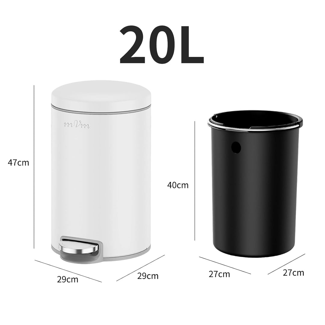 mVm Mülleimer Küche 20L, Mülleimer mit Deckel, Weiss Weiss 20L, Weiss 20L