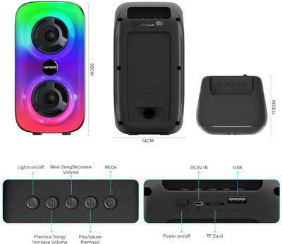 LEFANDI Bluetooth Lautsprecher, Tragbarer Kabelloser Lautsprecher Box Musikbox, Laut mit Druckvollem