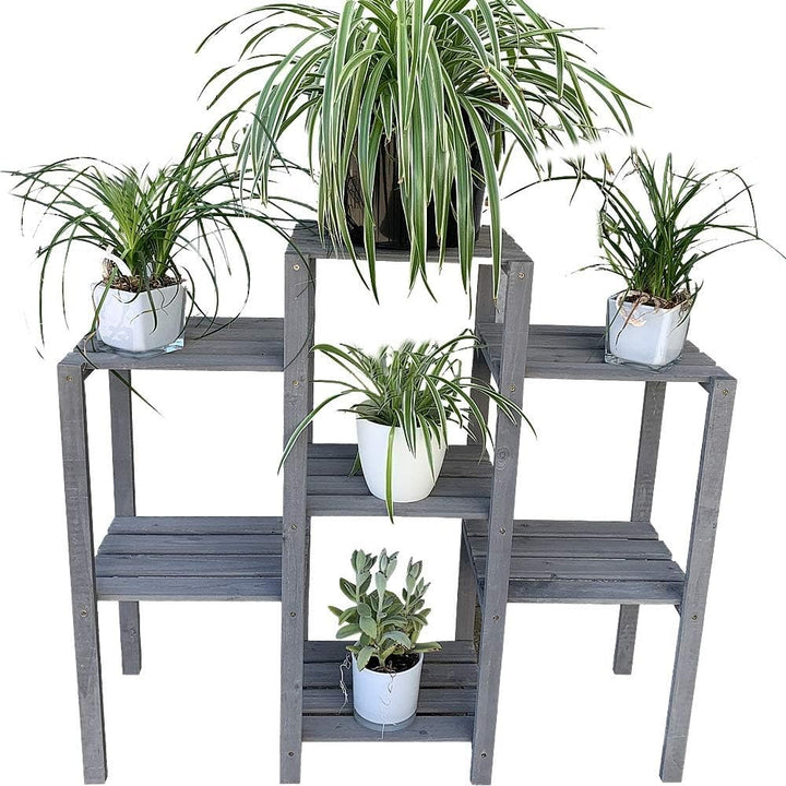 Melko Blumenregal Holz Pflanzregal Grau Blumentreppe 7 Stufen Blumenständer 97 x 31 x 87 cm Blumenle