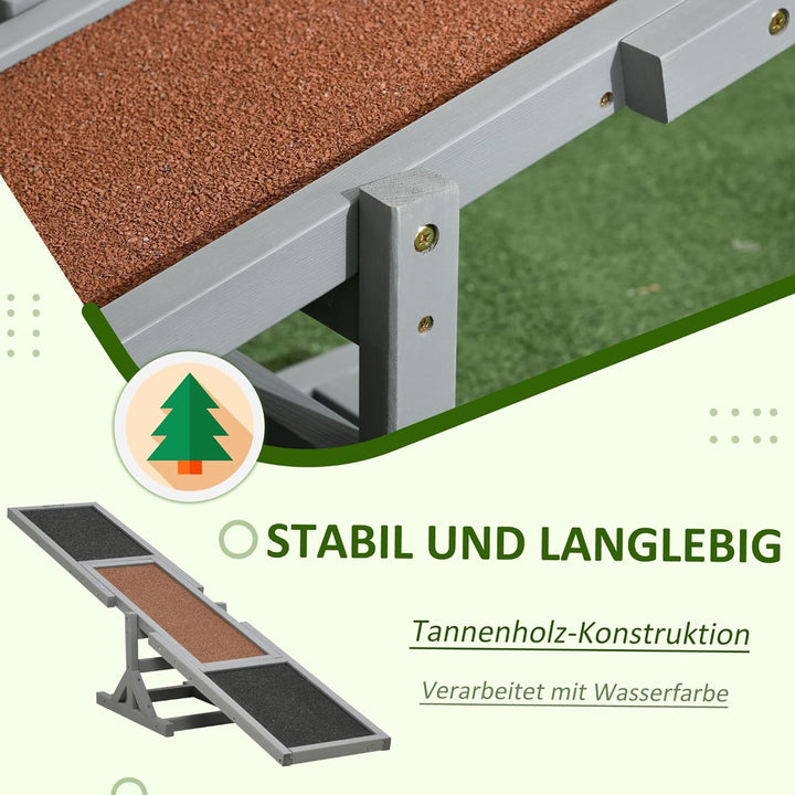 PawHut Hundewippe, Hunde Agility Wippe aus Holz, rutschfest Hunde Agilitäts Rampe für Hunde unter 30