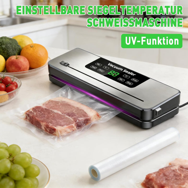 Vakuumiergerät mit UV-Licht | 30 cm Siegelbreite & einstellbare Temperatur | Für Nass- & Trockenlebe