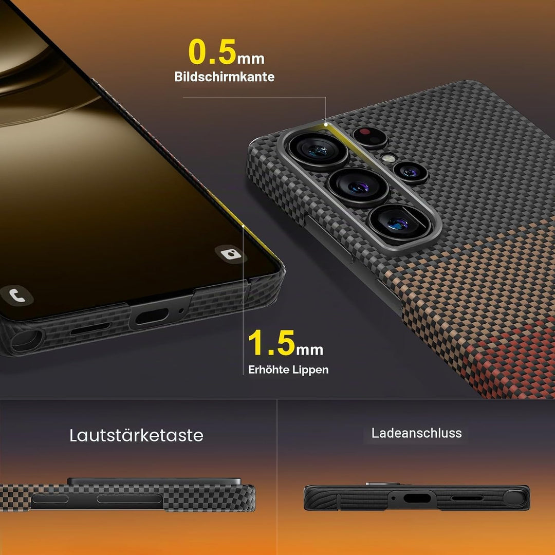 memumi Magnetische Carbon Hülle für Galaxy S25 Ultra,Ultradünne Handyhülle, Hülle aus echter Aramidf