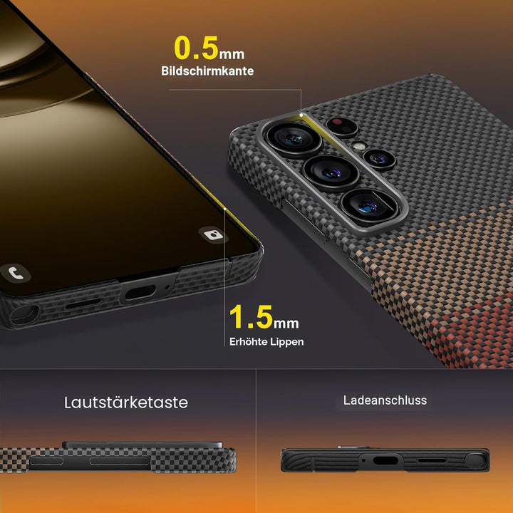 memumi Magnetische Carbon Hülle für Galaxy S25 Ultra,Ultradünne Handyhülle, Hülle aus echter Aramidf