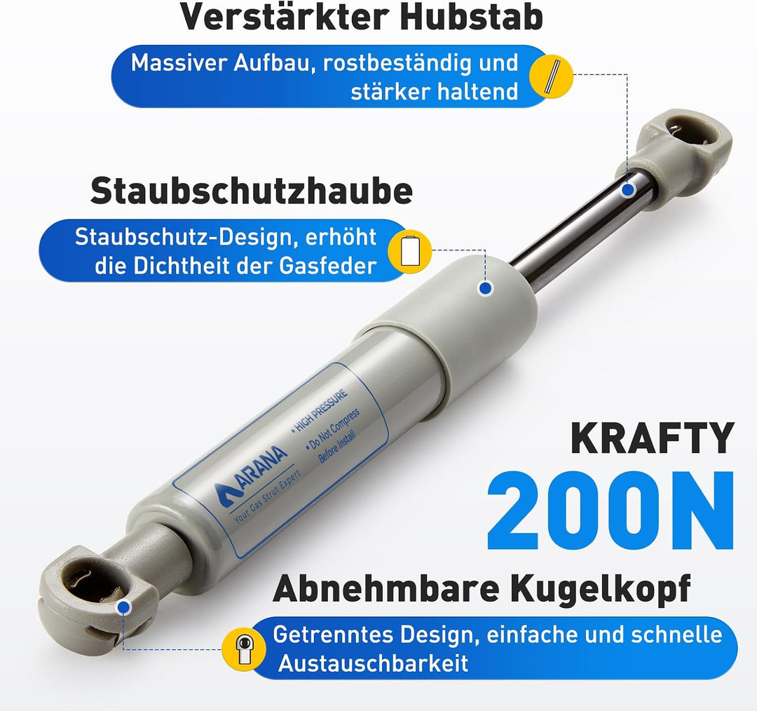 ARANA 195mm 200N Gasdruckdämpfer Ersatzteil für KESSEBÖHMER Lift-o-Mat Gasfeder Gasdruckfeder Hydrau