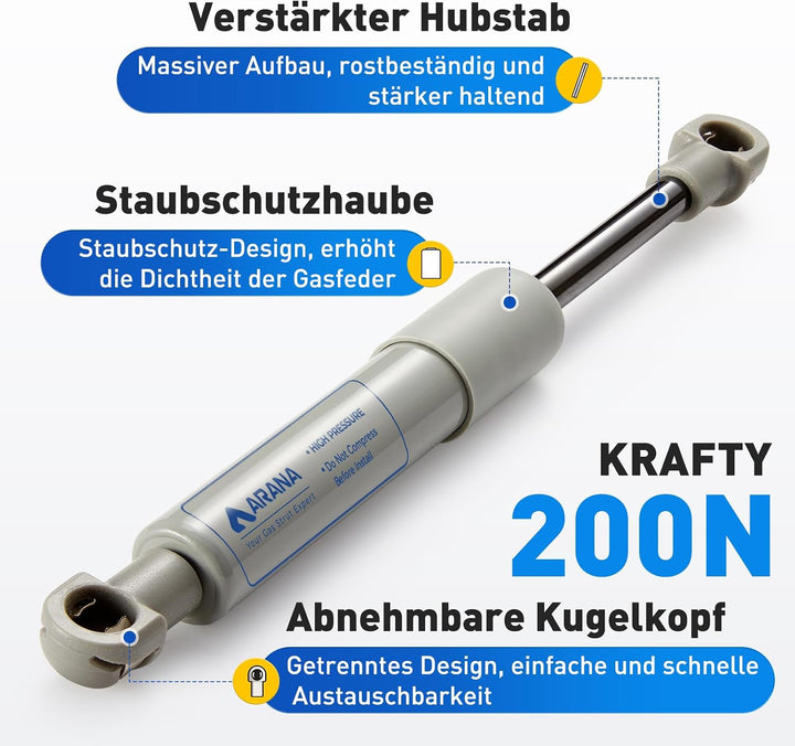 ARANA 195mm 200N Gasdruckdämpfer Ersatzteil für KESSEBÖHMER Lift-o-Mat Gasfeder Gasdruckfeder Hydrau