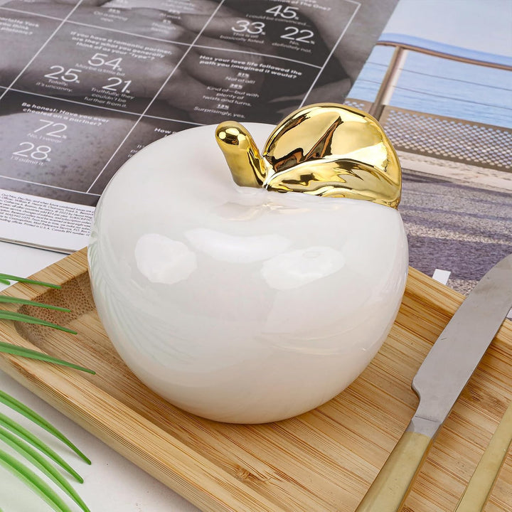 Folmywy Keramik Apfel Dekoration 12,7 cm Porzellan Kunstapfel Moderne Statue mit Goldstiel Weihnacht
