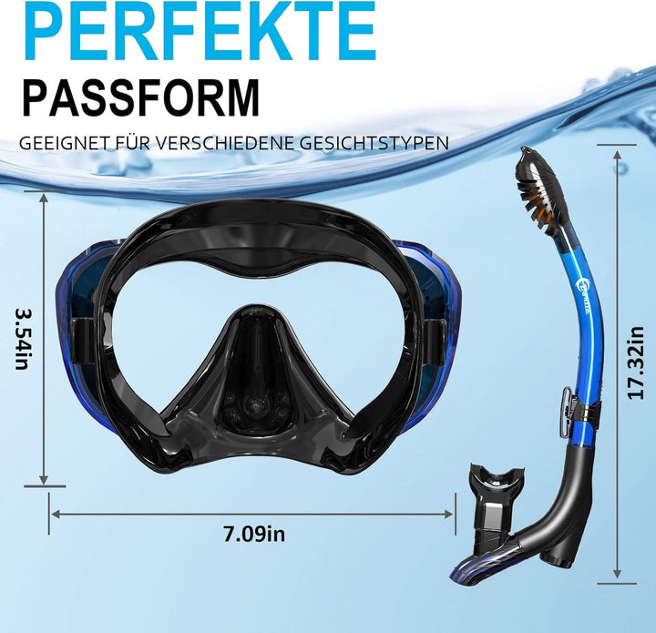Dorlle Schnorchelset, Neu Verbesserte Panorama Schnorchelmaske, wasserdichte Tauchmaske Anti-Fog Ant