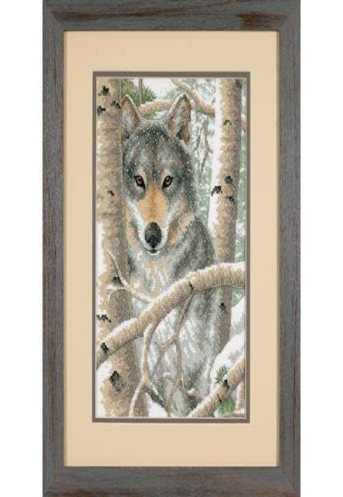 Dimensions Kreuzstich-Set (inkl. Vorlage, Nadel und Anleitung), Wintry Wolf, Grau, Wintry Wolf